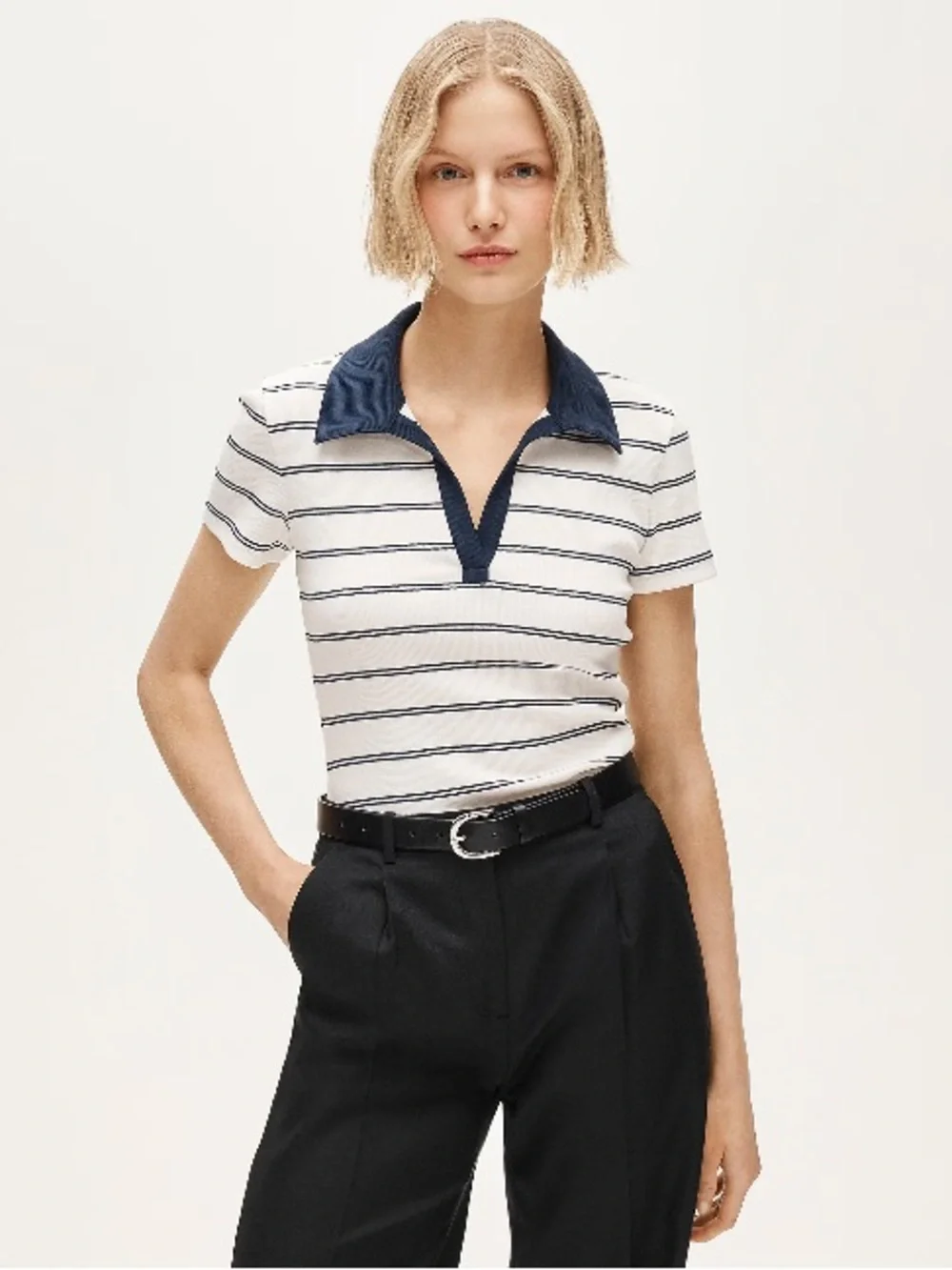 J.Crew Perfect rib johnny-collar top in stripe CV125